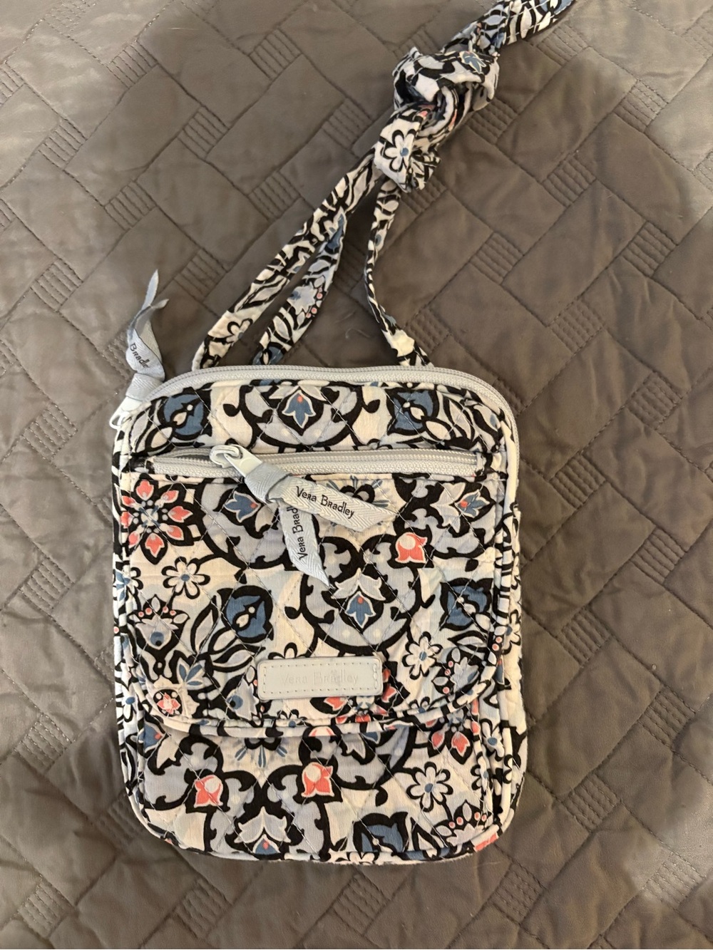 Vera Bradley Cream Floral Quilted Crossbody with Blue and Coral Accents